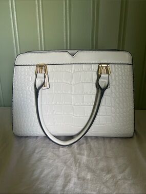 White Croc-Embossed Structured Satchel - Unbranded